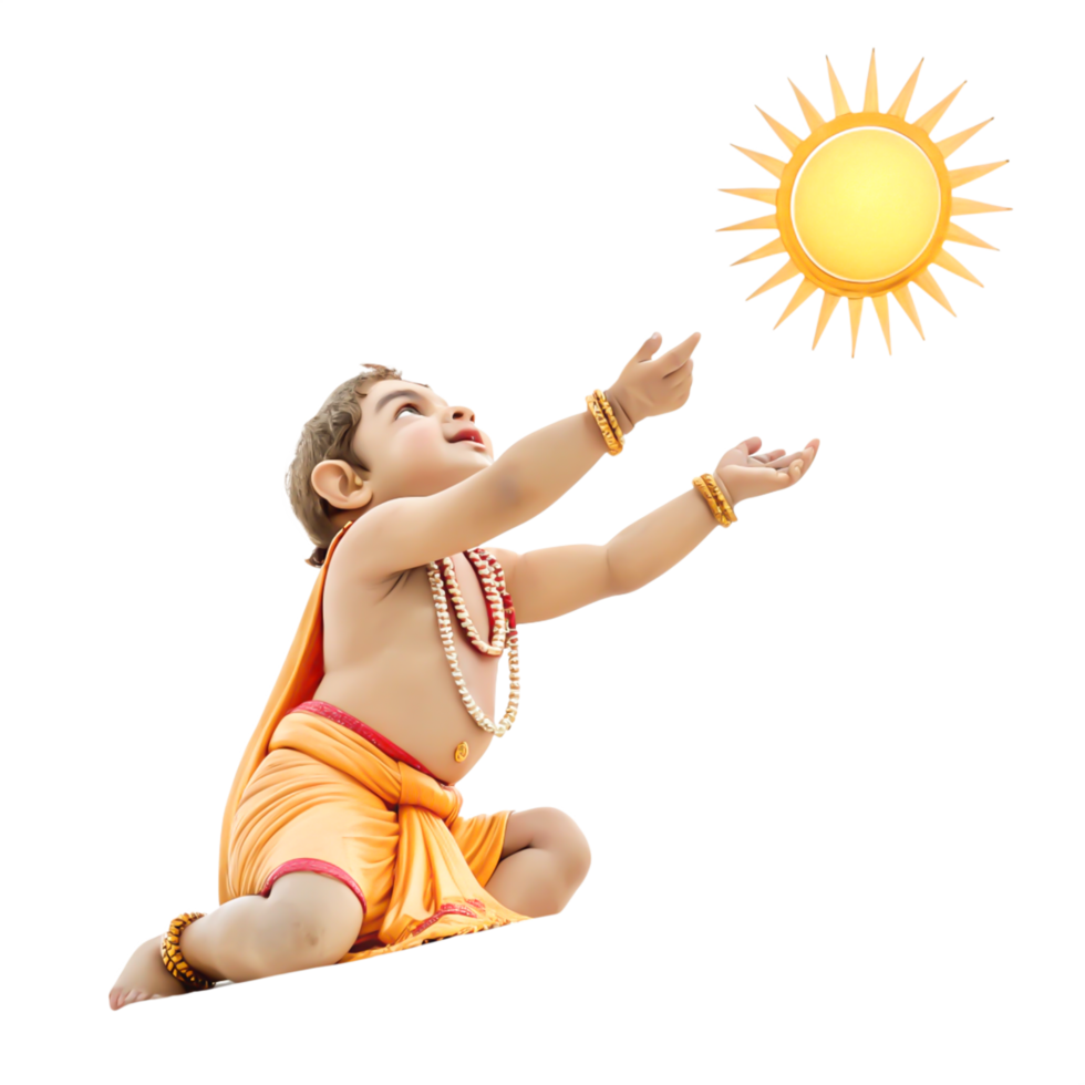 Adorable Baby Krishna Reaching for the Sun - Hindu God Digital Art Illustration png