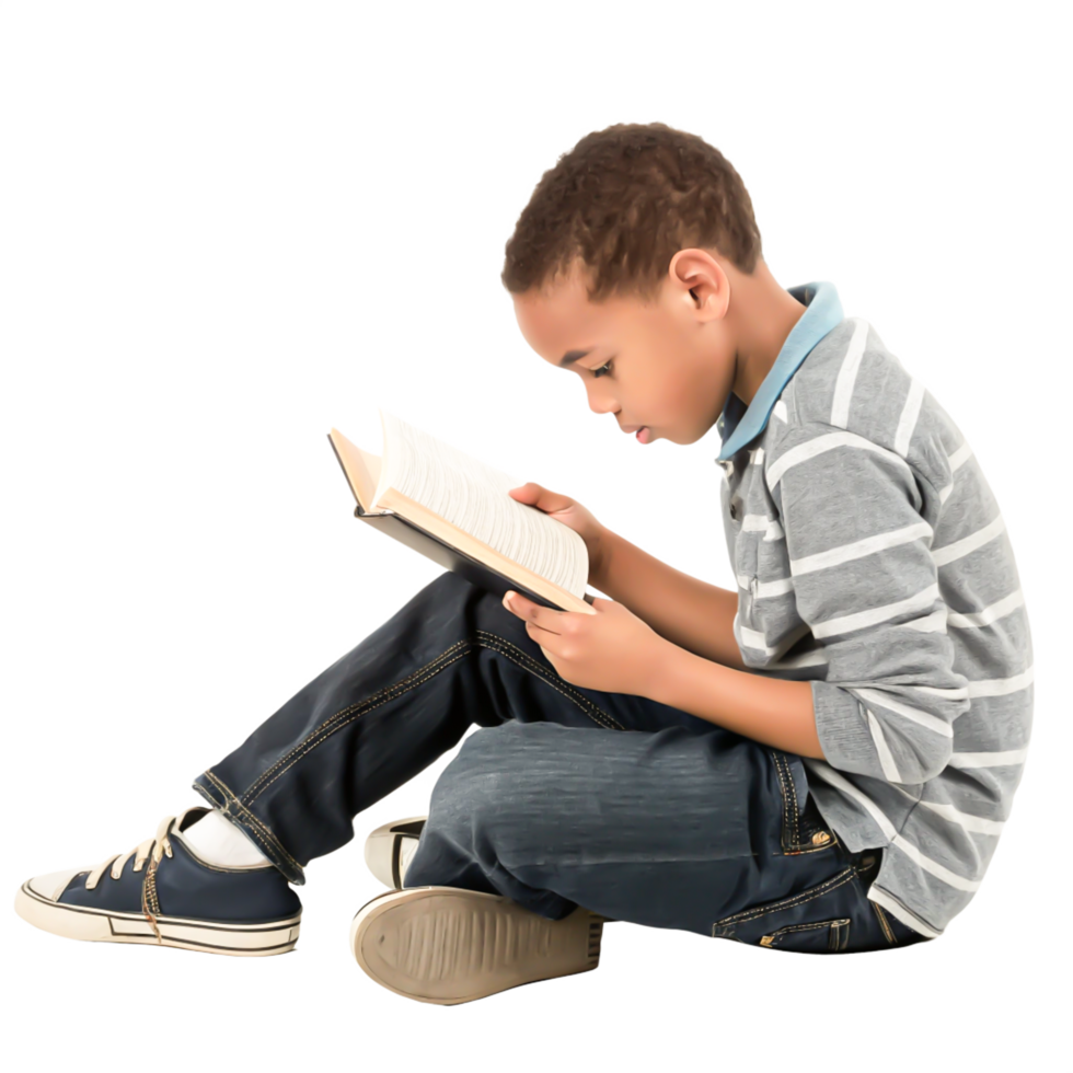 Adorable African American Boy Reading Book, Studious Child, Education Concept png