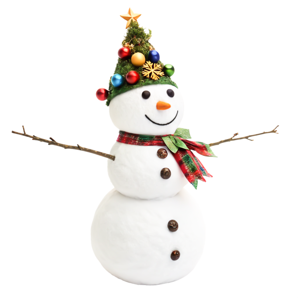 Adorable Christmas Snowman with Mini Tree Hat, Festive Decoration png