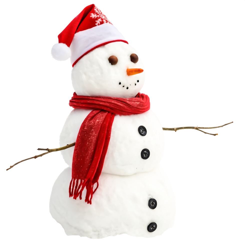Adorable Christmas Snowman in Red Hat and Scarf, Winter Holiday Illustration png