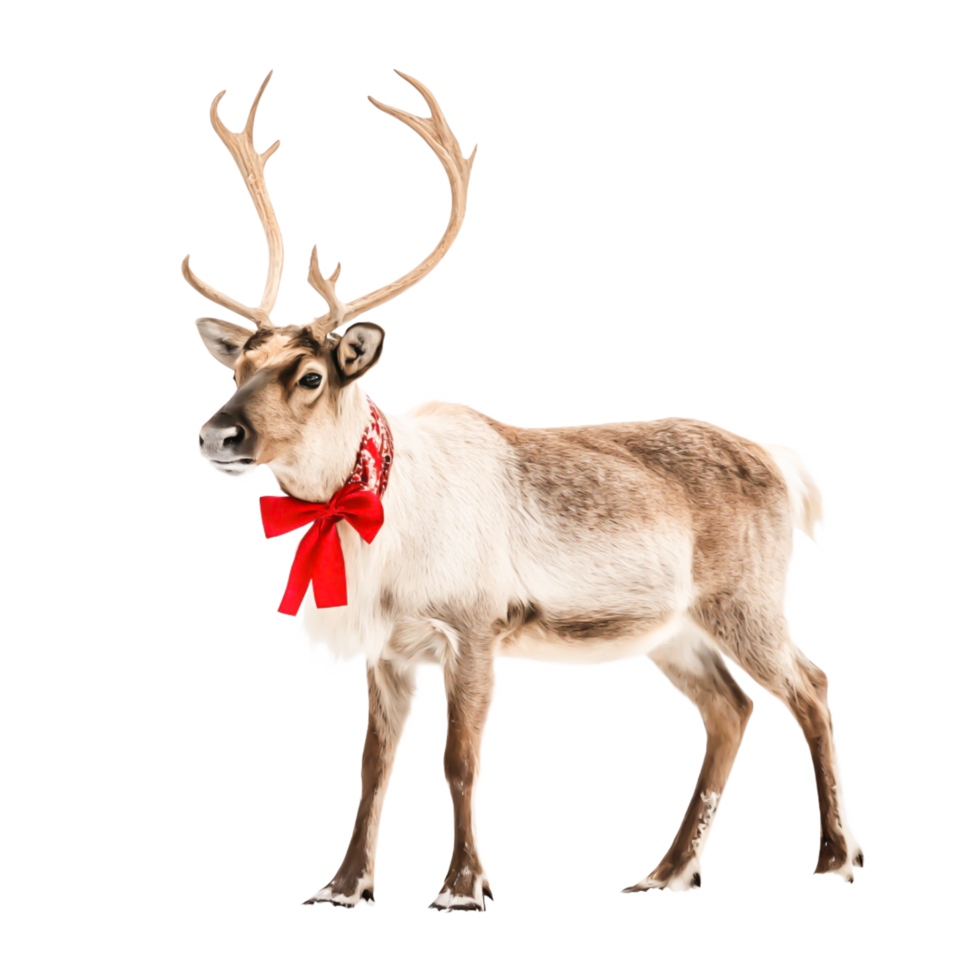 Adorable Reindeer with Red Bow, Christmas Animal, Winter Festive Illustration png