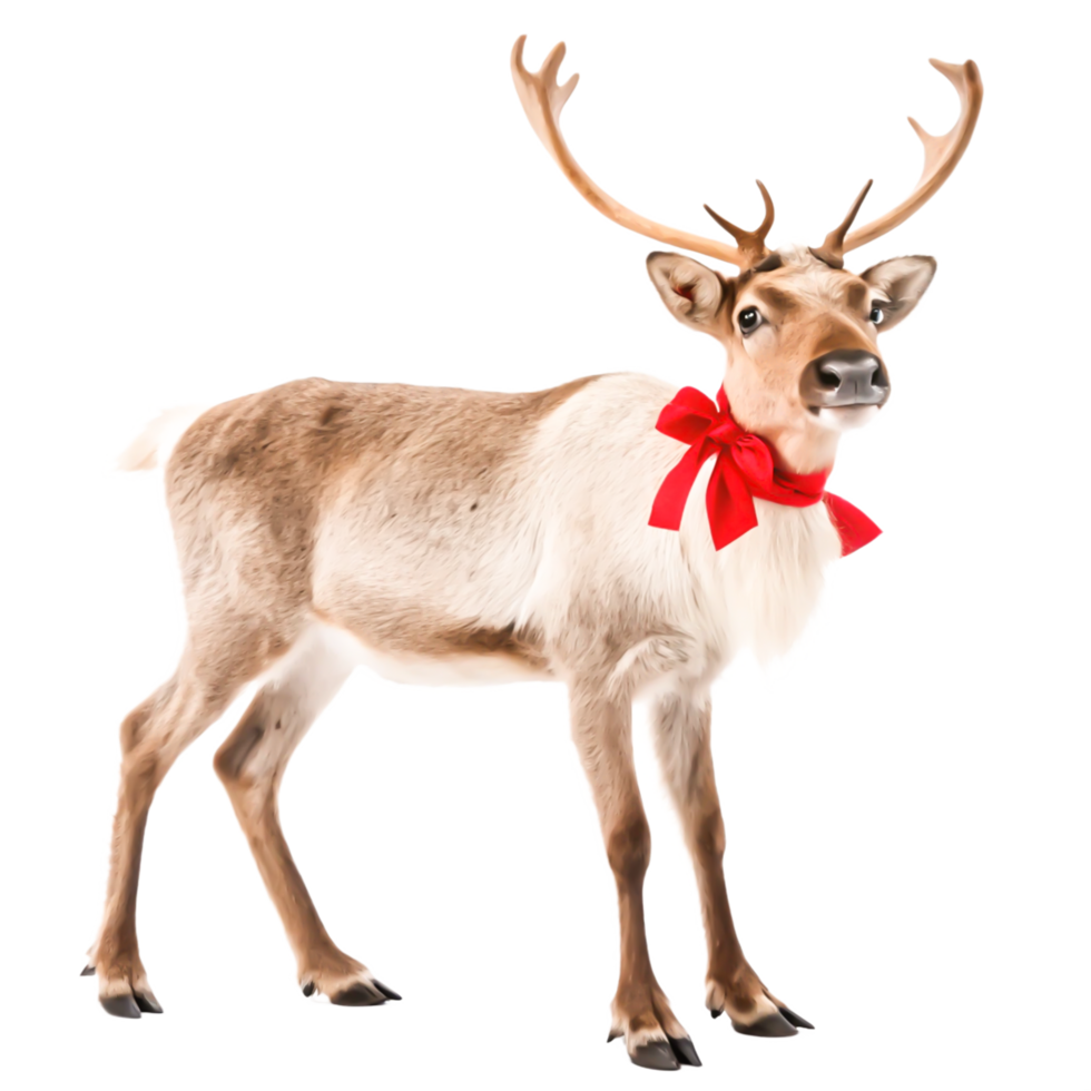 Adorable Reindeer with Red Bow, Christmas Animal Illustration, Festive Design png