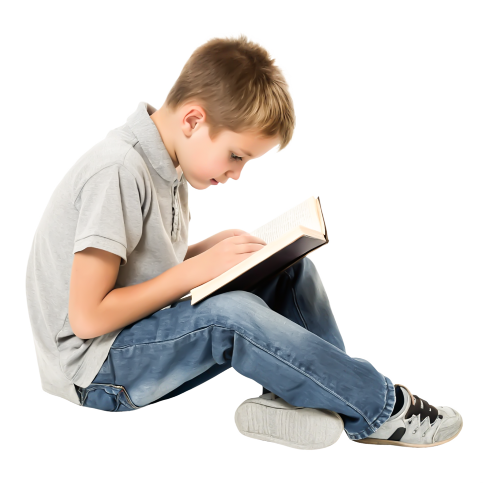 Boy Reading Book, Concentrated Child Studying, Floor Sitting, Education Concept png