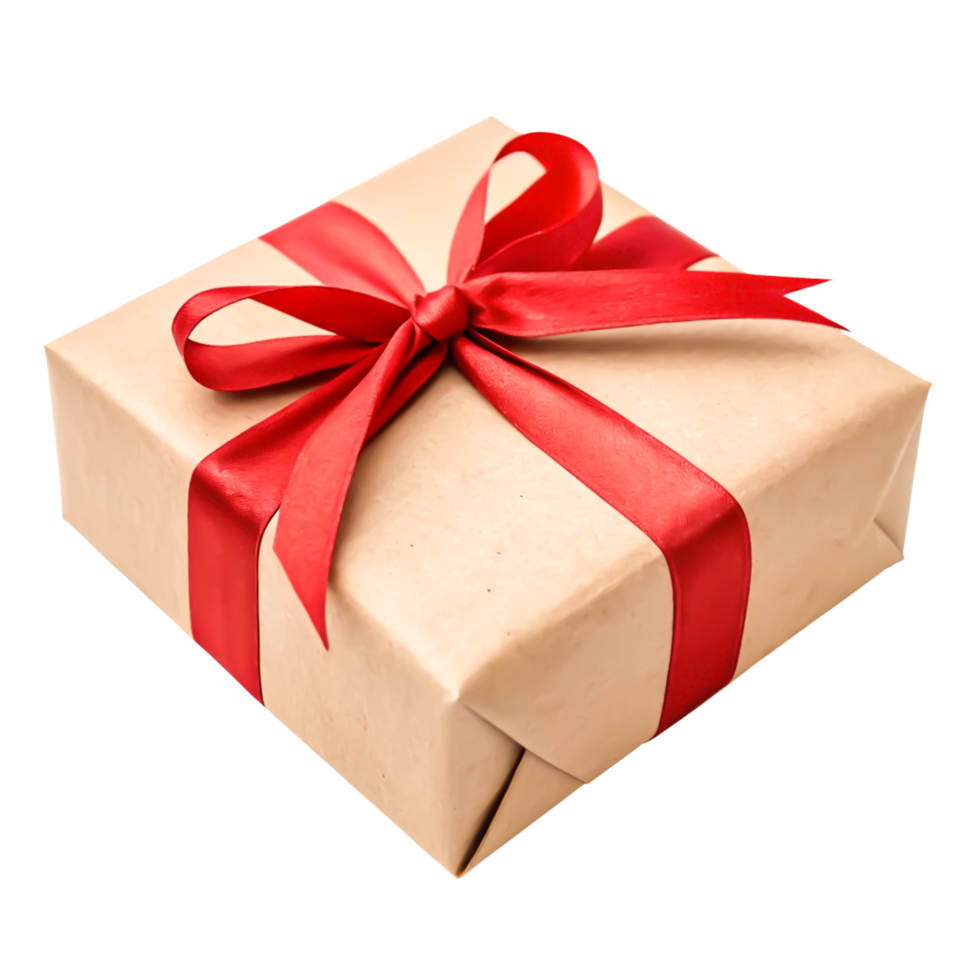 Beautifully Wrapped Gift Box with Red Ribbon Bow - Holiday Present png