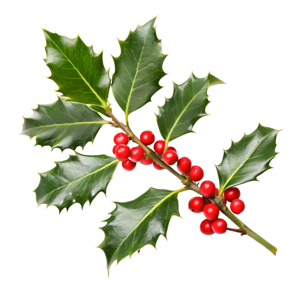 Christmas Holly Sprig with Red Berries Festive Winter Design Element png