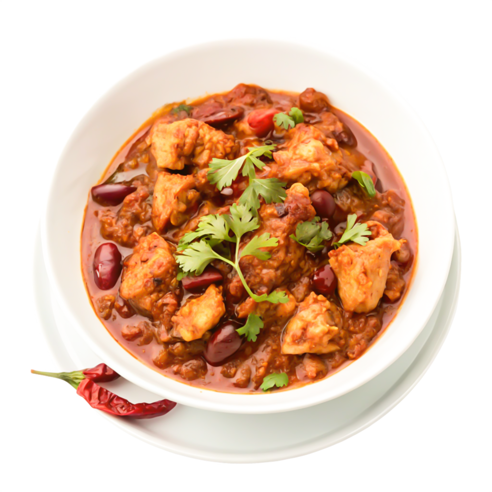 Delicious Chicken Stew with Red Beans and Cilantro in White Bowl png