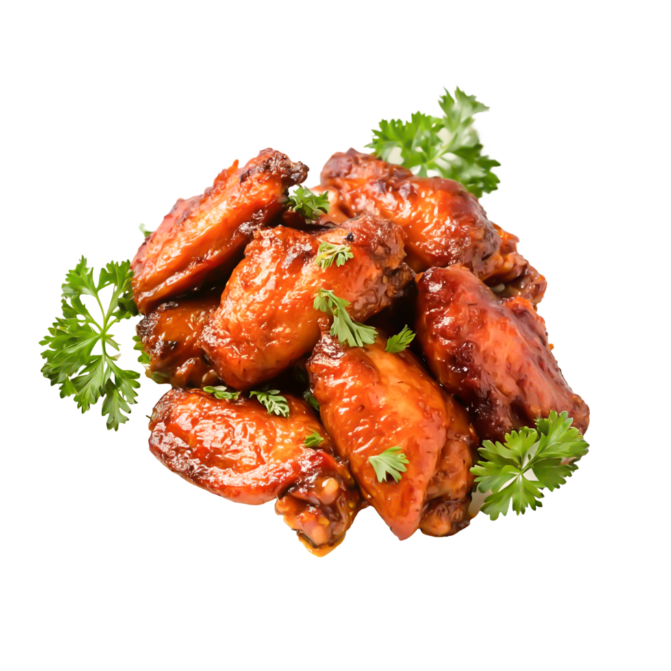 Delicious Glazed Chicken Wings with Parsley Garnish - Food Photography png