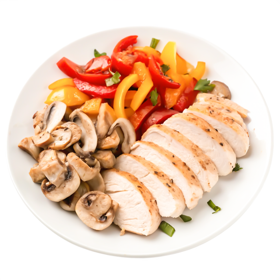 Delicious Grilled Chicken Breast with Roasted Mushrooms and Bell Peppers png