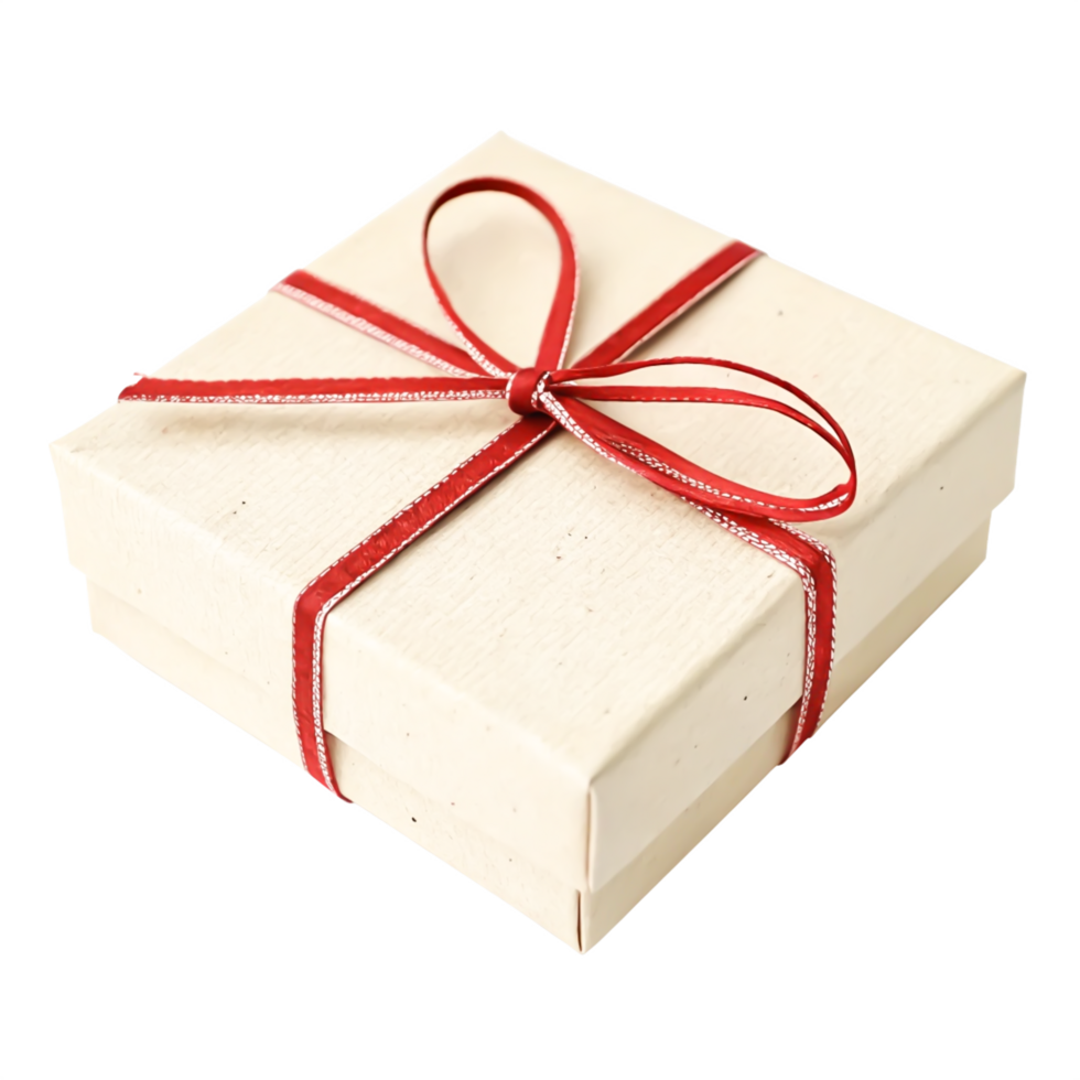Elegant Cream Gift Box with Red Ribbon Bow Perfect for Presents Holidays png
