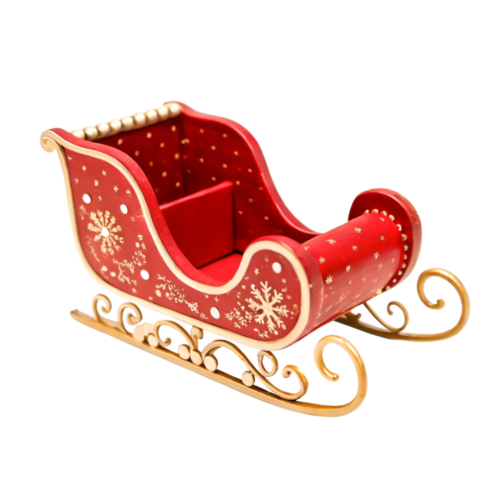 Elegant Red and Gold Christmas Sleigh with Snowflake Design, Festive Holiday Decoration png