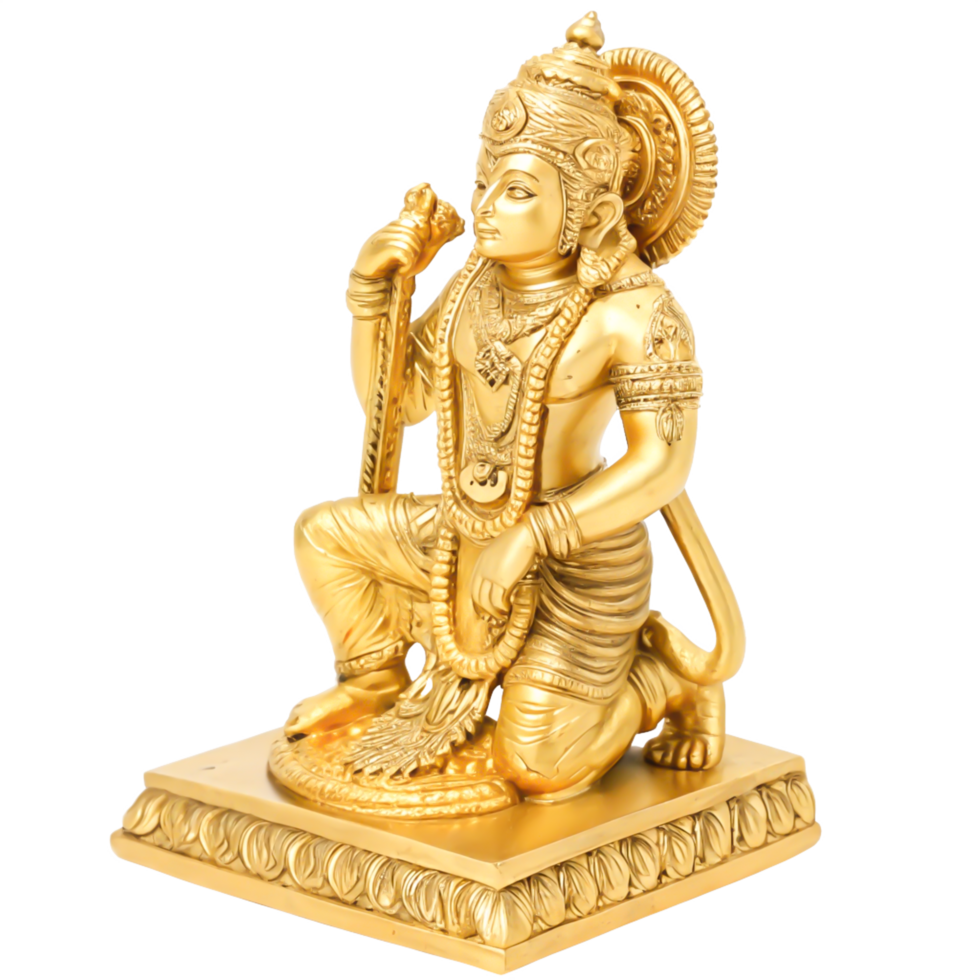 Exquisite Golden Hanuman Statue Kneeling Hindu God Figurine, Religious Art png