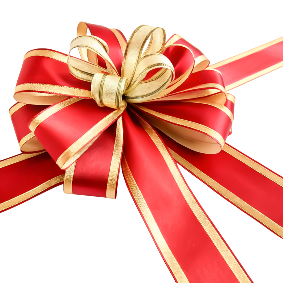 Elegant Red and Gold Satin Ribbon Bow, Festive Gift Decoration, Holiday Design png