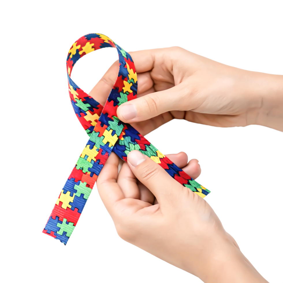 Hands Holding Autism Awareness Puzzle Ribbon Colorful Support Symbol png