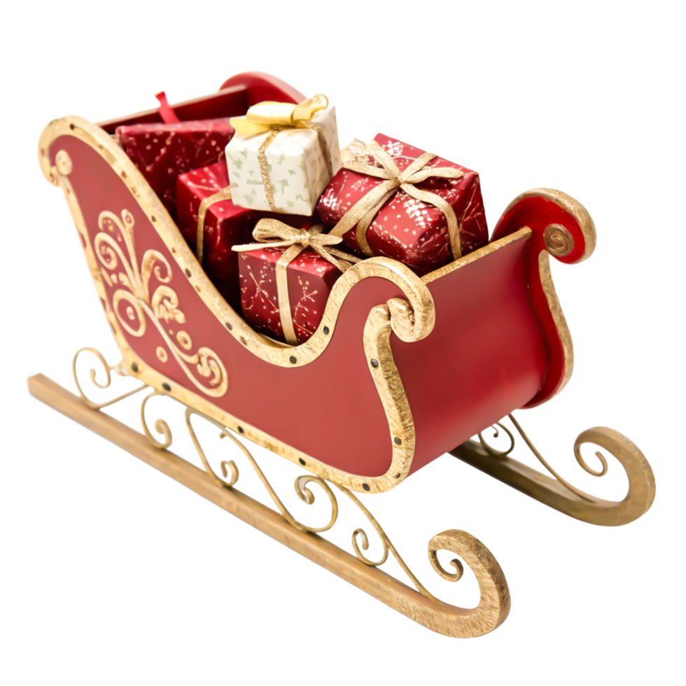 Red Christmas Sleigh Filled with Gifts Festive Holiday Decoration png