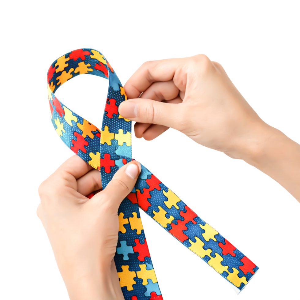 Hands Tying Autism Awareness Ribbon Puzzle Pieces Design, Support Symbol png