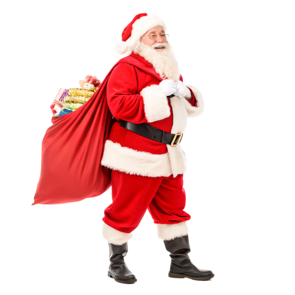 Jolly Santa Claus Carrying a Large Sack of Christmas Gifts png
