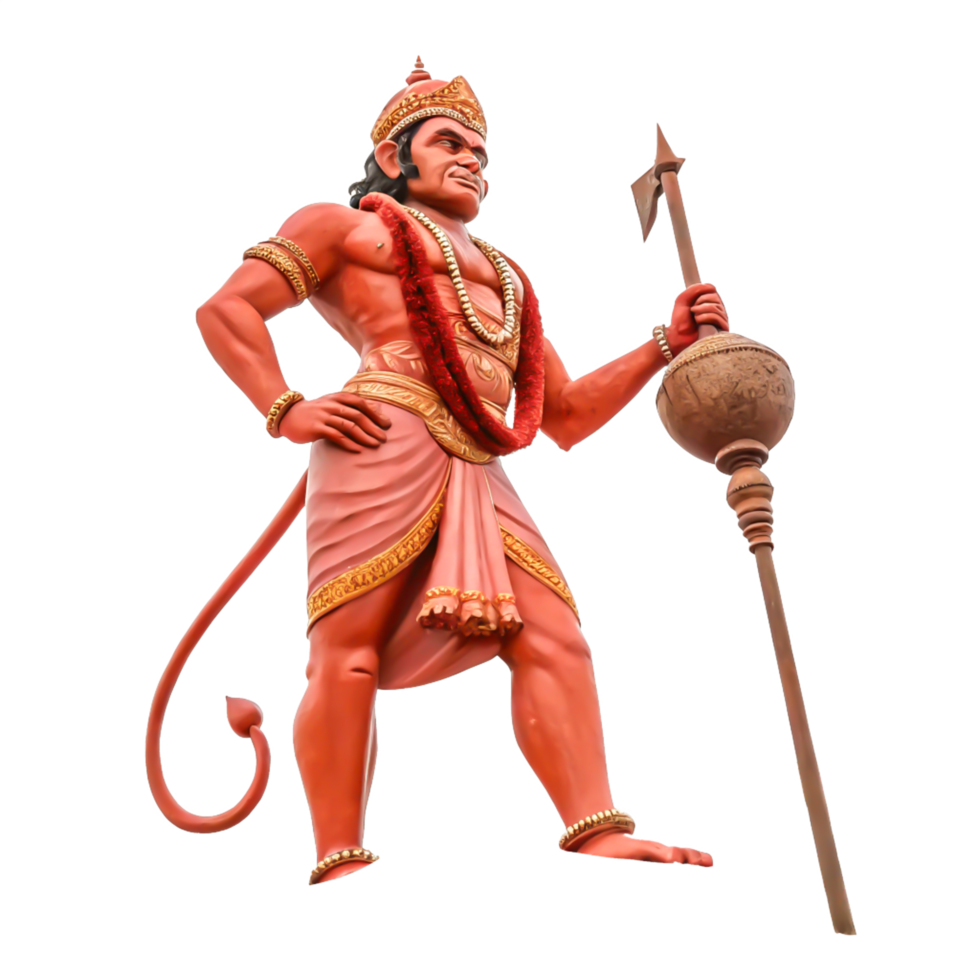 Powerful Hanuman Statue Hindu God, Low Angle, Isolated White Background png