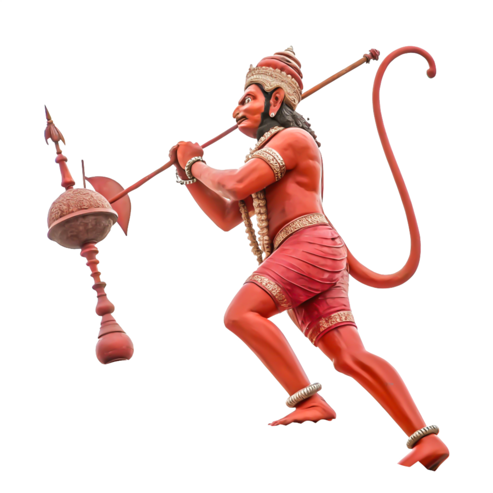 Powerful Hanuman Statue Red Deity, Dynamic Pose, Isolated Background, Hindu God png