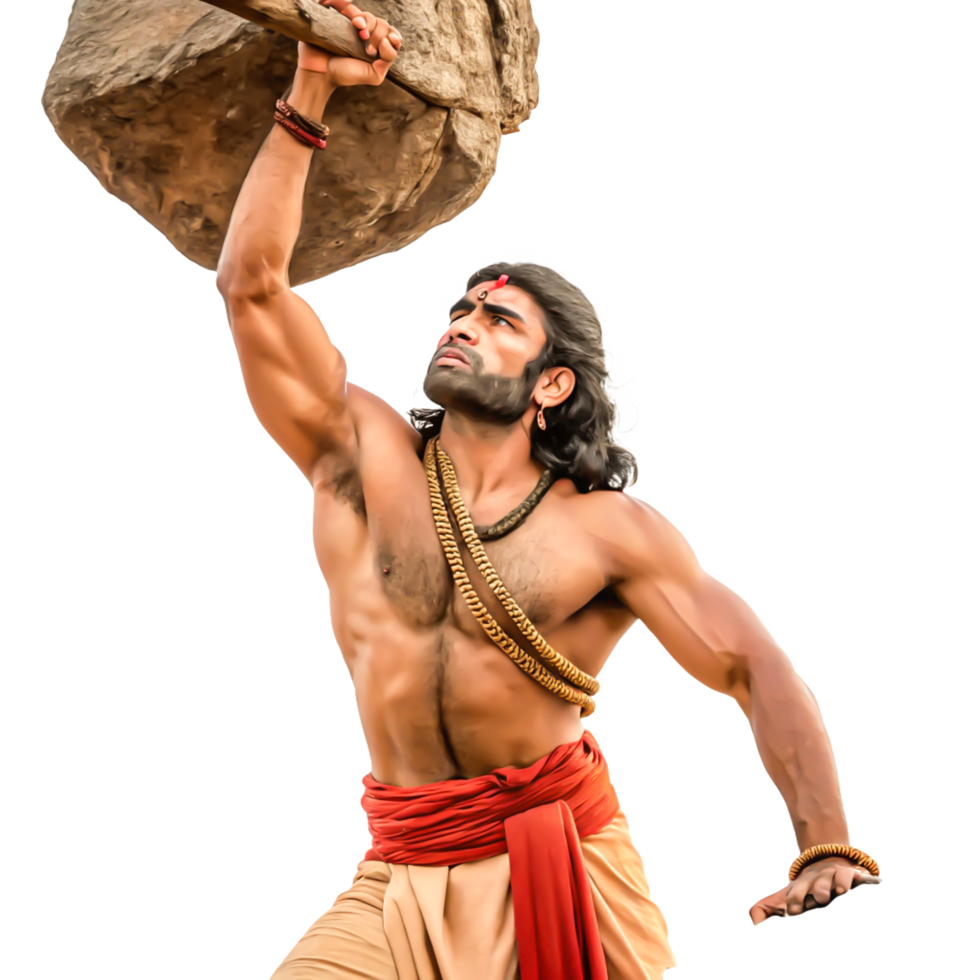 Powerful Muscular Man Lifting Heavy Stone, Indian Mythology, Strength, Power png