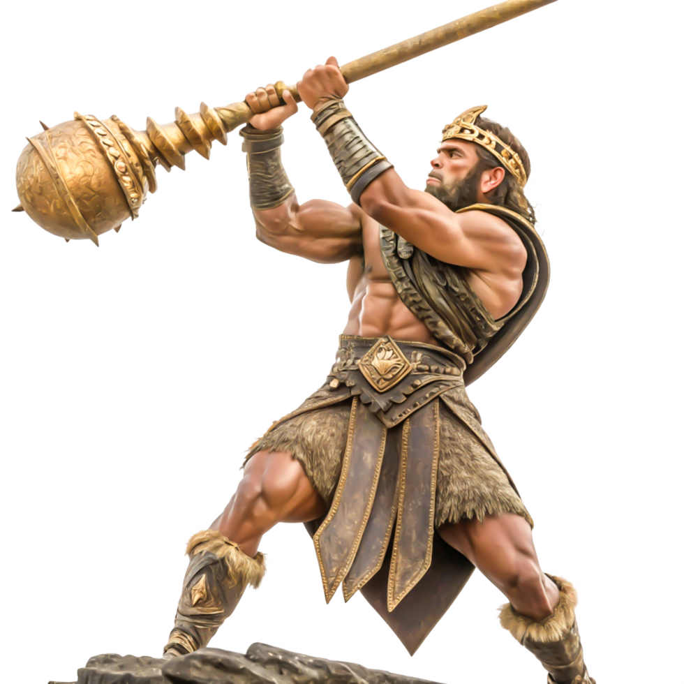 Powerful Muscular King Warrior with Golden Mace, Fantasy Illustration png