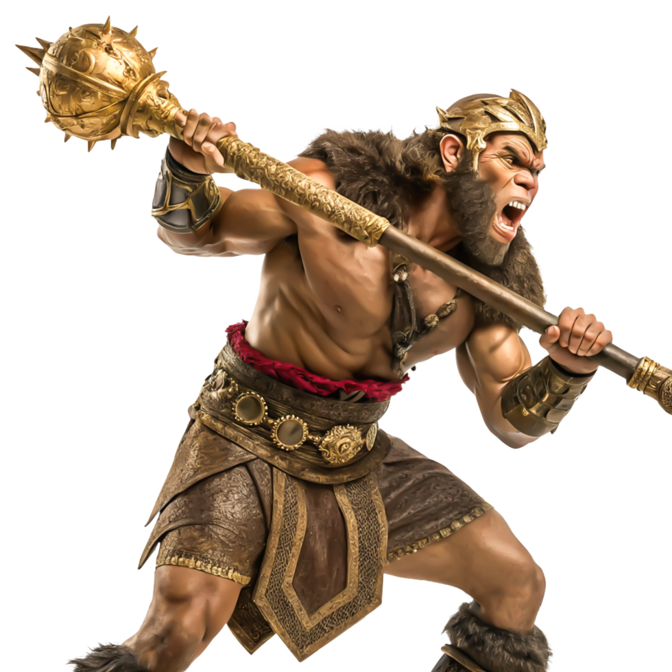 Powerful Muscular Barbarian Warrior with Golden Mace, Fantasy Artwork png