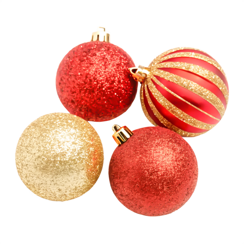 Sparkling Red and Gold Christmas Ornaments Isolated on White Background png
