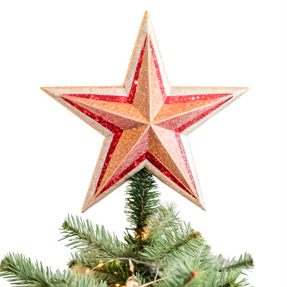 Sparkling Red and Gold Glitter Christmas Tree Star Topper Decoration png