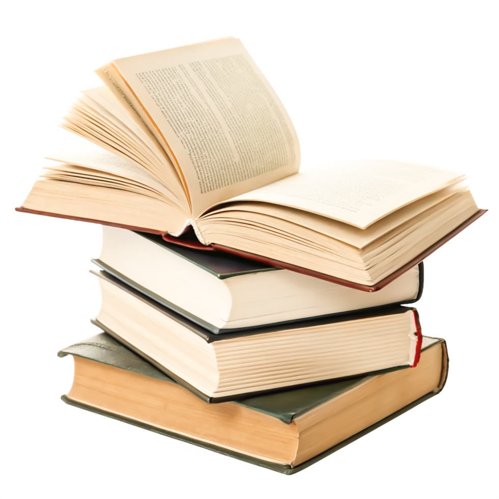 Stack of Open and Closed Books Isolated on White Background - Education Concept png