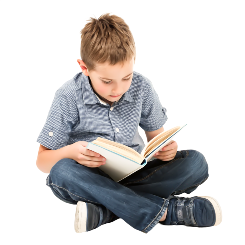 Young Boy Reading Book, Kids Education, Child Studying, Isolated on White Background png