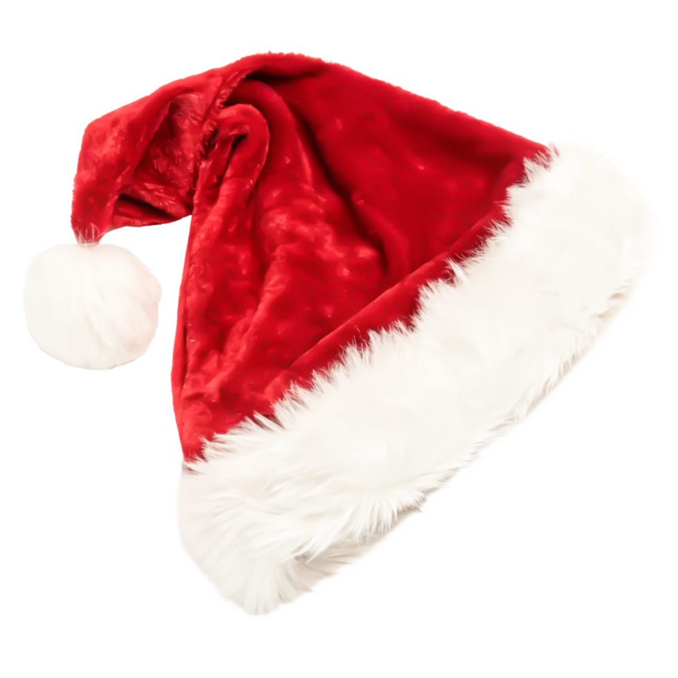 Santa Hat, Red Velvet Christmas Hat with White Fur Trim, Festive Holiday Cap png