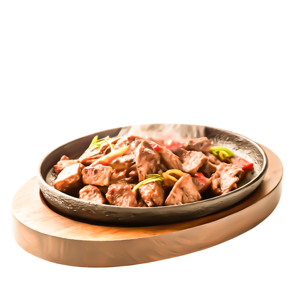 Delicious Sizzling Beef Steak in Hot Pan, Asian Cuisine Food Photography png