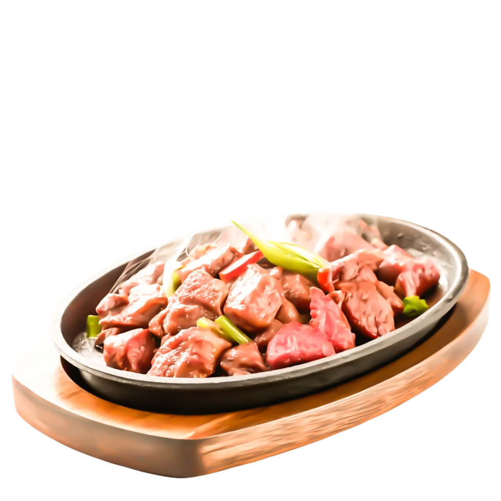 Delicious Sizzling Beef Stir-Fry in a Hot Cast Iron Pan png