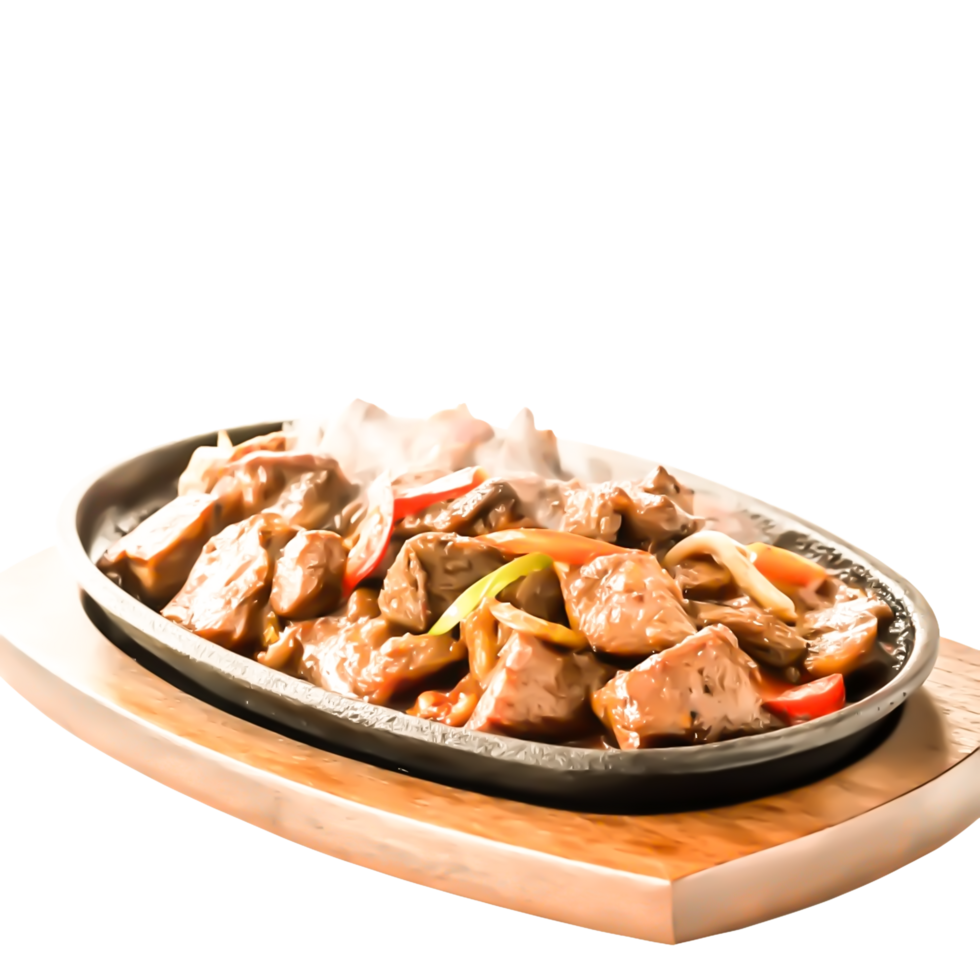 Delicious Beef Stir-Fry in Sizzling Hot Pan, Asian Cuisine Food Photography png