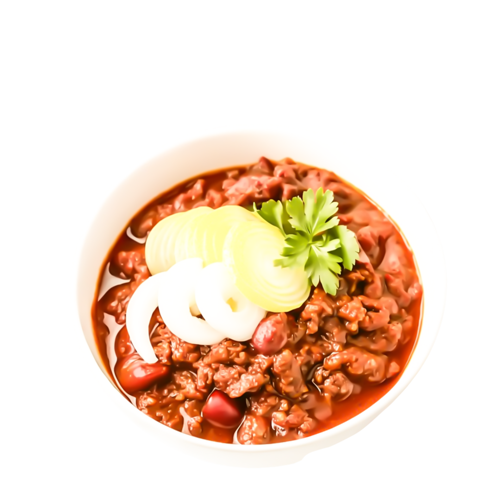 Delicious Chili Con Carne in Bowl Top View Food Photography png