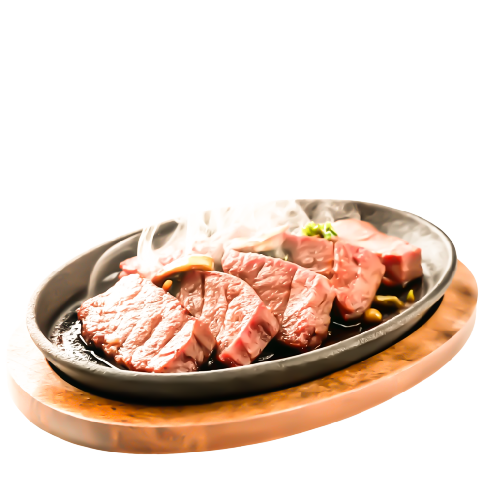 Sizzling Steak on Hot Plate Delicious Japanese Beef Dish Food Photography png