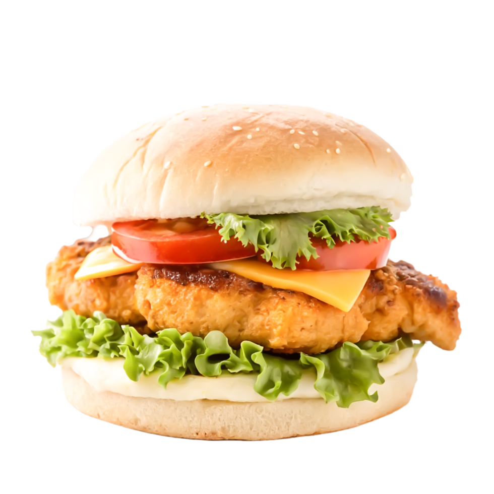 Delicious Crispy Chicken Burger with Cheese, png