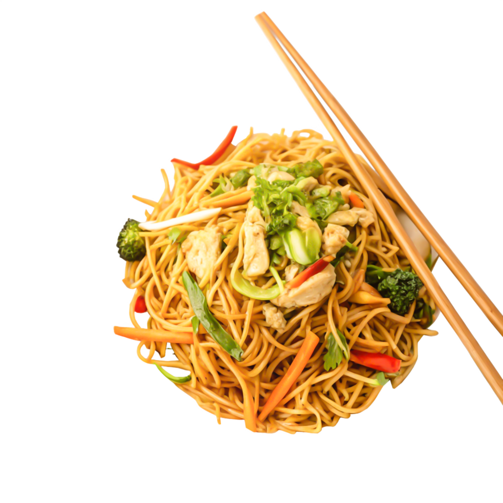 Delicious Chicken Chow Mein Noodles with Vegetables, Asian Cuisine Food Photography png