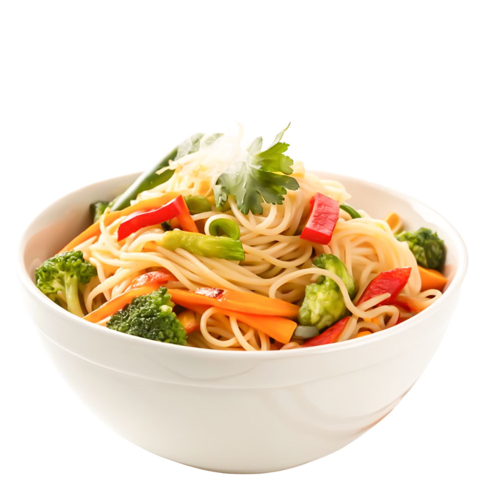 Delicious Vegetable Noodles in White Bowl Asian Cuisine Food Photography png