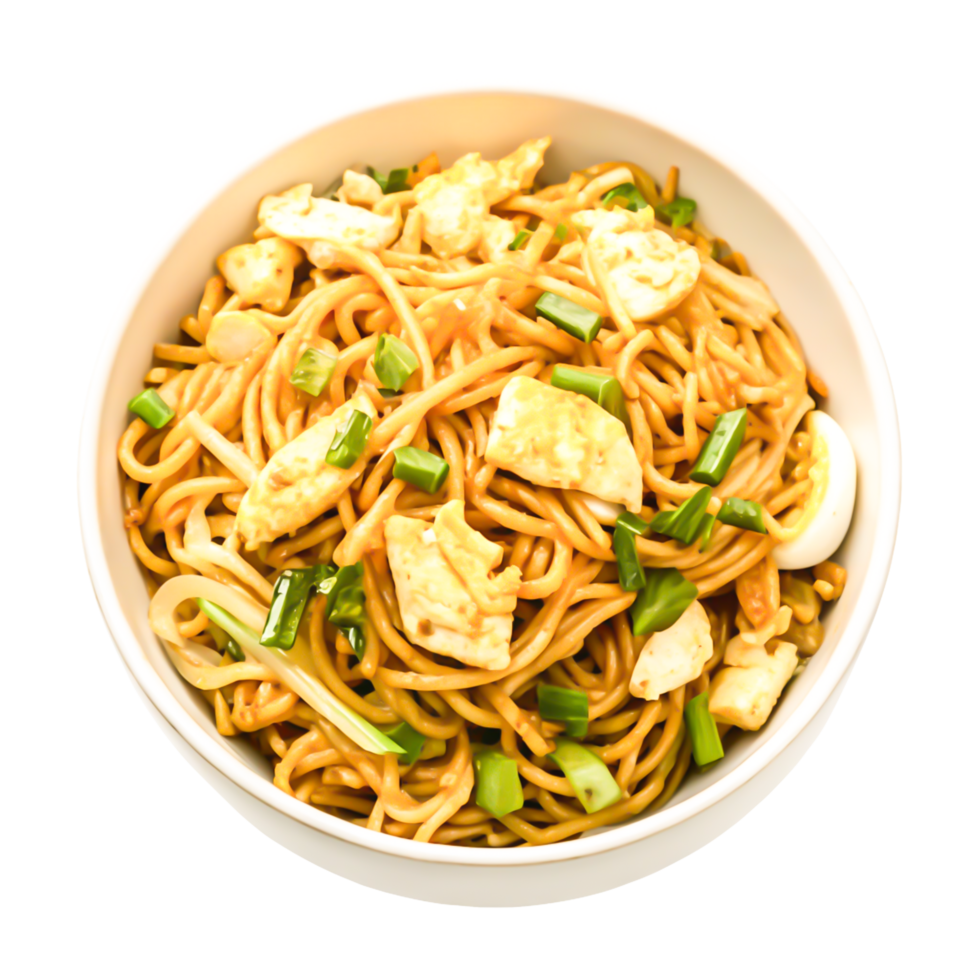 Delicious Egg Noodles with Spring Onions in a Bowl - Asian Cuisine Food Photography png
