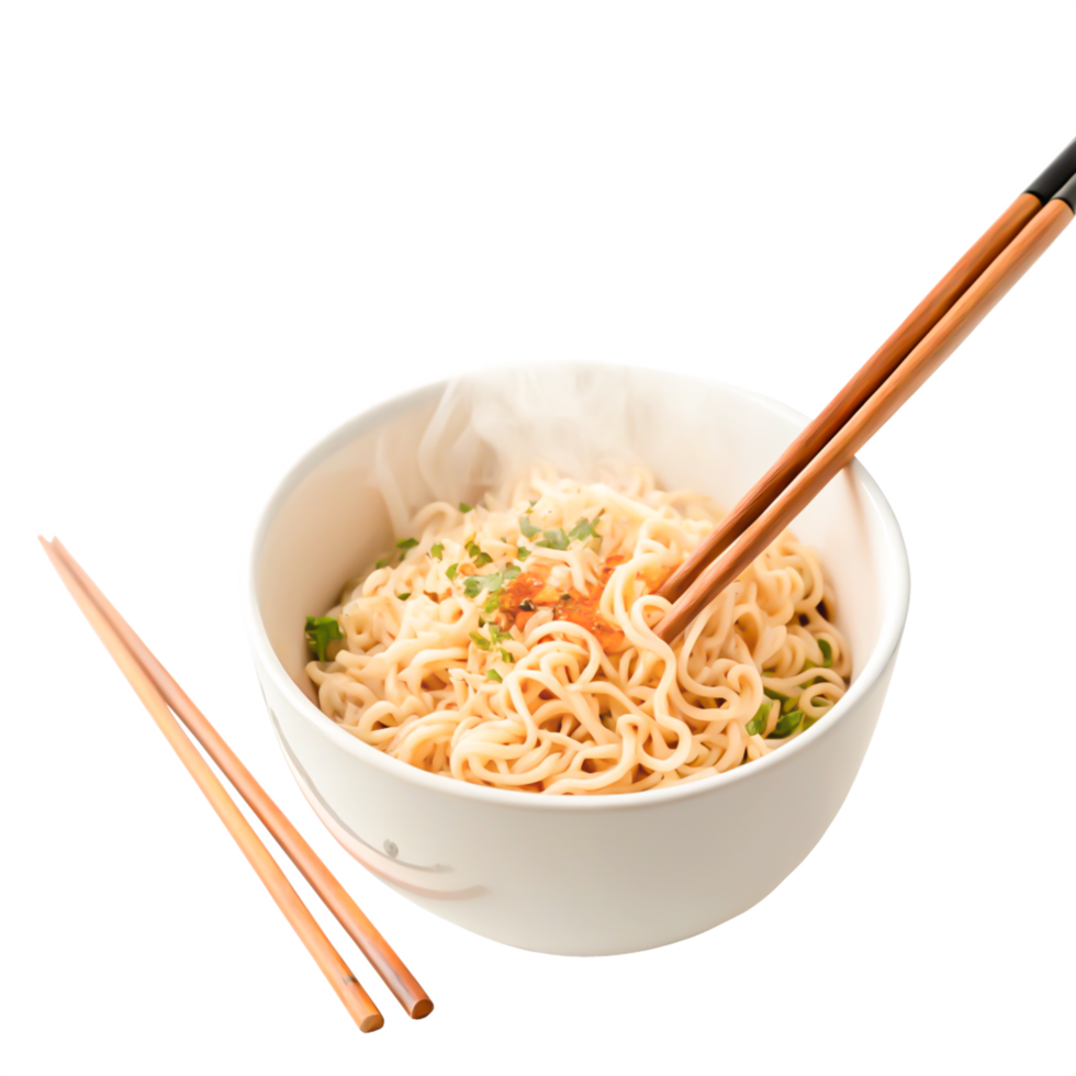 Steaming Hot Bowl of Noodles with Chopsticks, Asian Cuisine Food Photography png