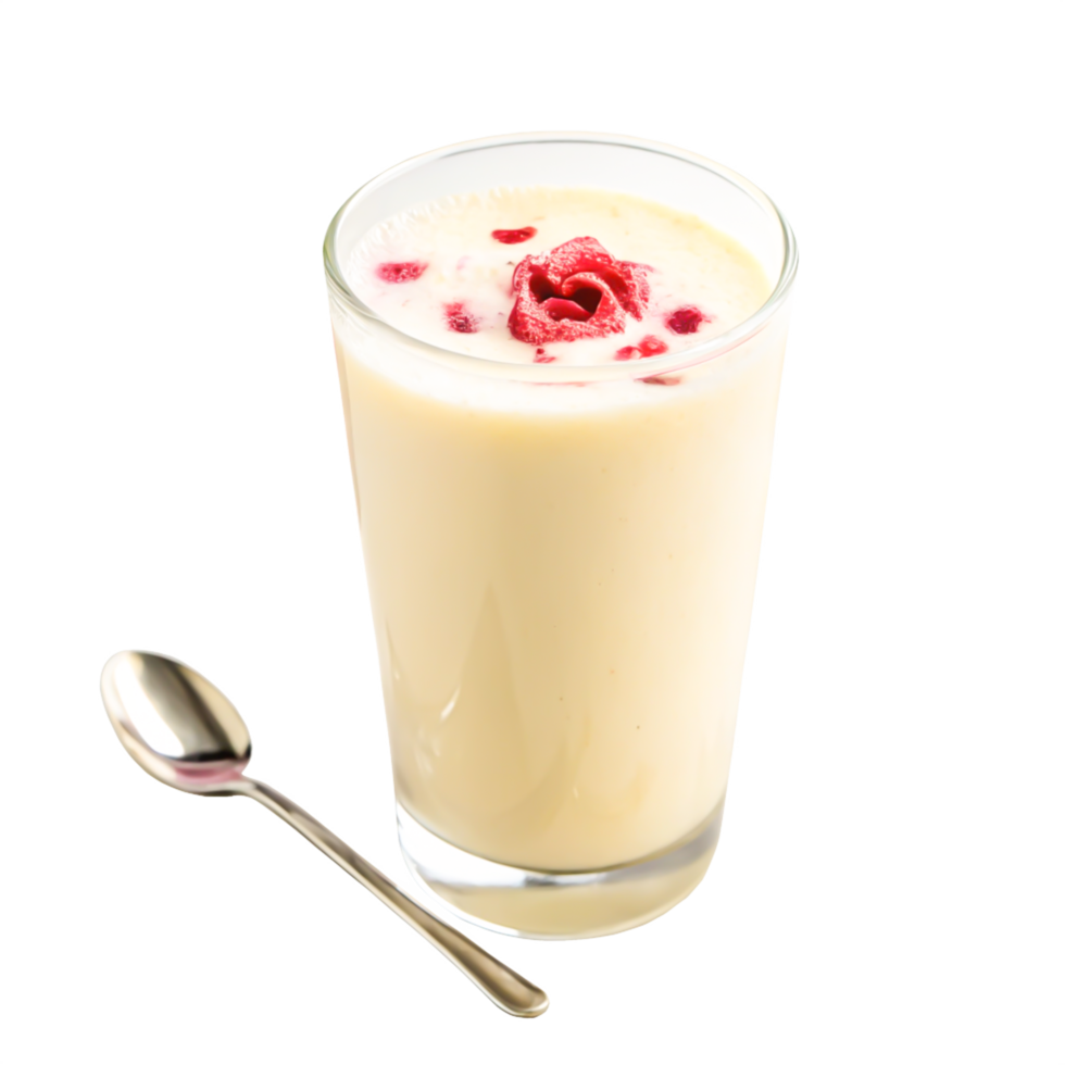 Creamy Vanilla Smoothie with Raspberry Garnish Refreshing Summer Drink png