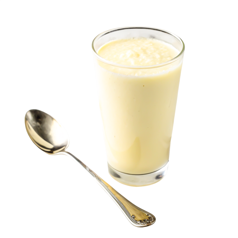 Creamy Yellow Smoothie in Glass with Elegant Spoon, Refreshing Drink png