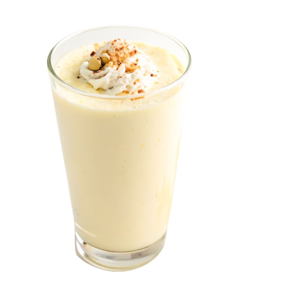 Creamy Vanilla Bean Soy Milk Smoothie in Glass, Topped with Whipped Cream and Nuts png