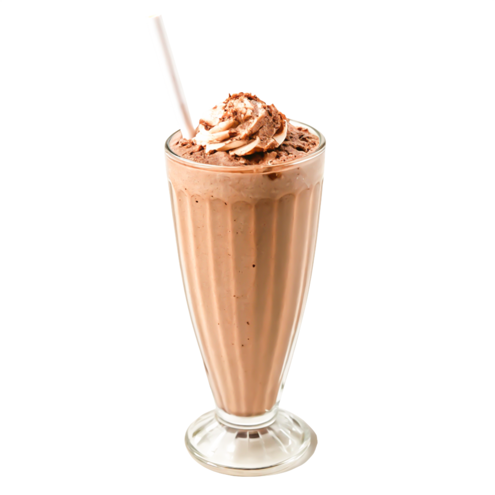 Delicious Chocolate Milkshake with Whipped Cream and Chocolate Shavings in Glass png