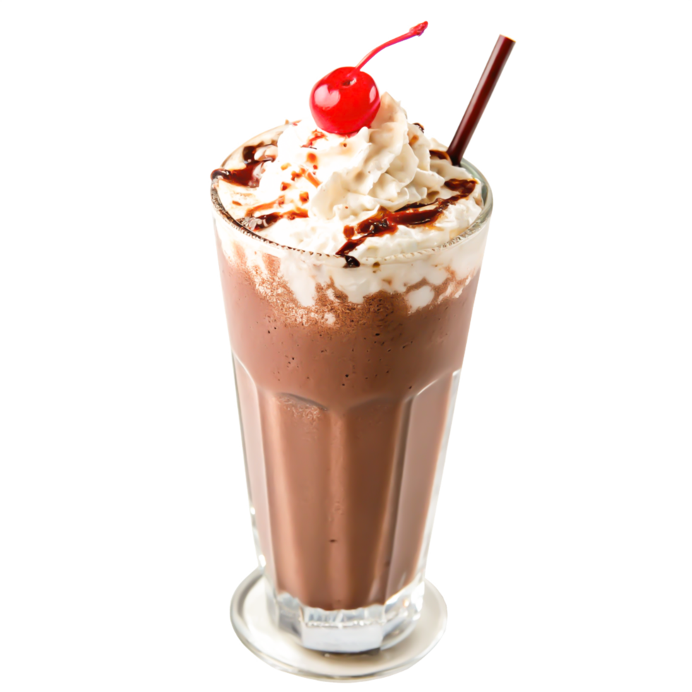 Delicious Chocolate Milkshake with Whipped Cream and Cherry Stock Photo png