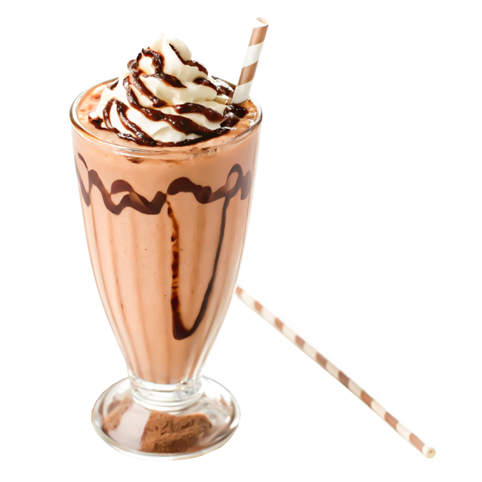 Delicious Chocolate Milkshake with Whipped Cream and Chocolate Drizzle png