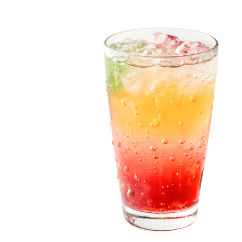 Refreshing Layered Summer Cocktail Drink in Glass with Ice Cubes png