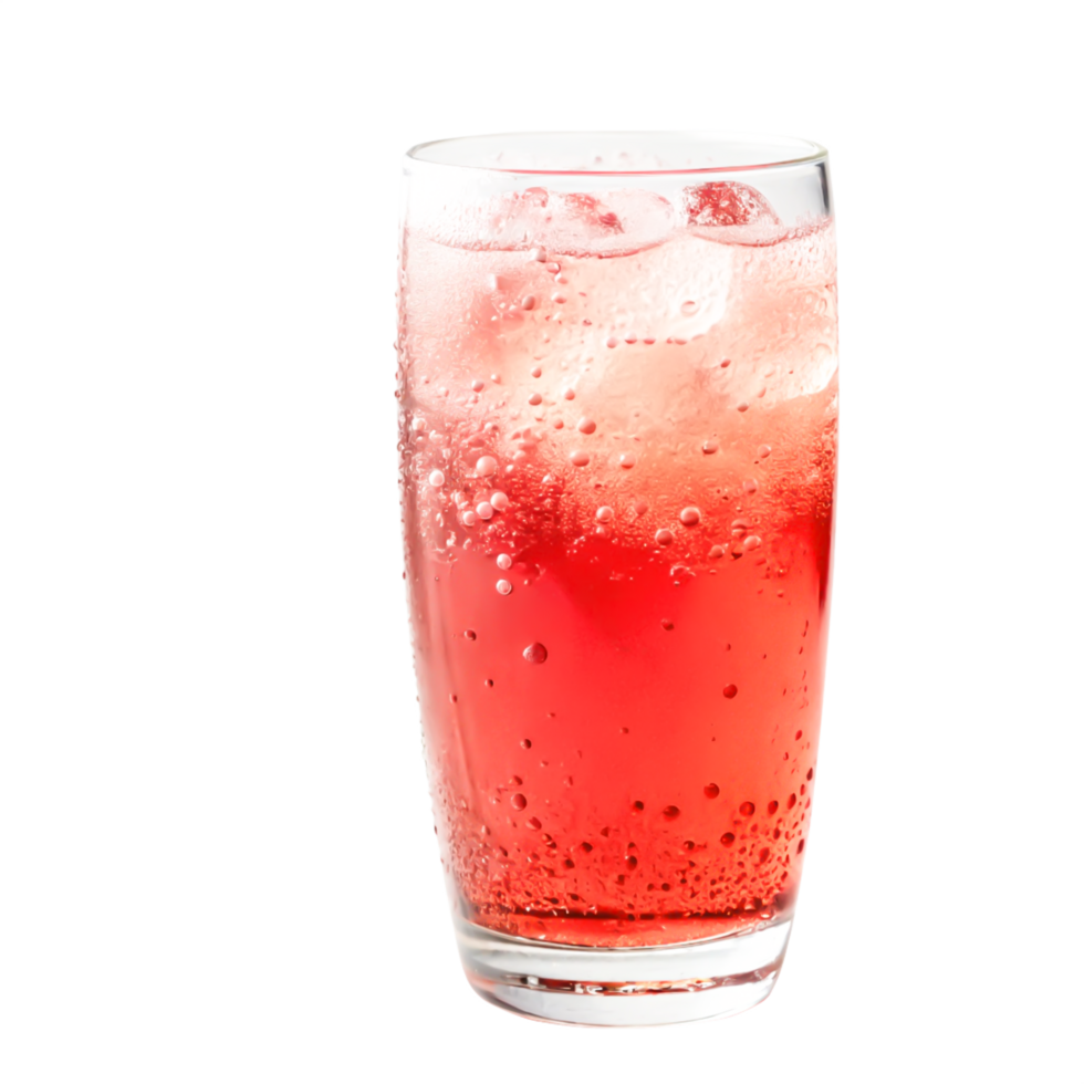 Refreshing Red Soda Drink with Ice Cubes in Glass, Studio Shot png