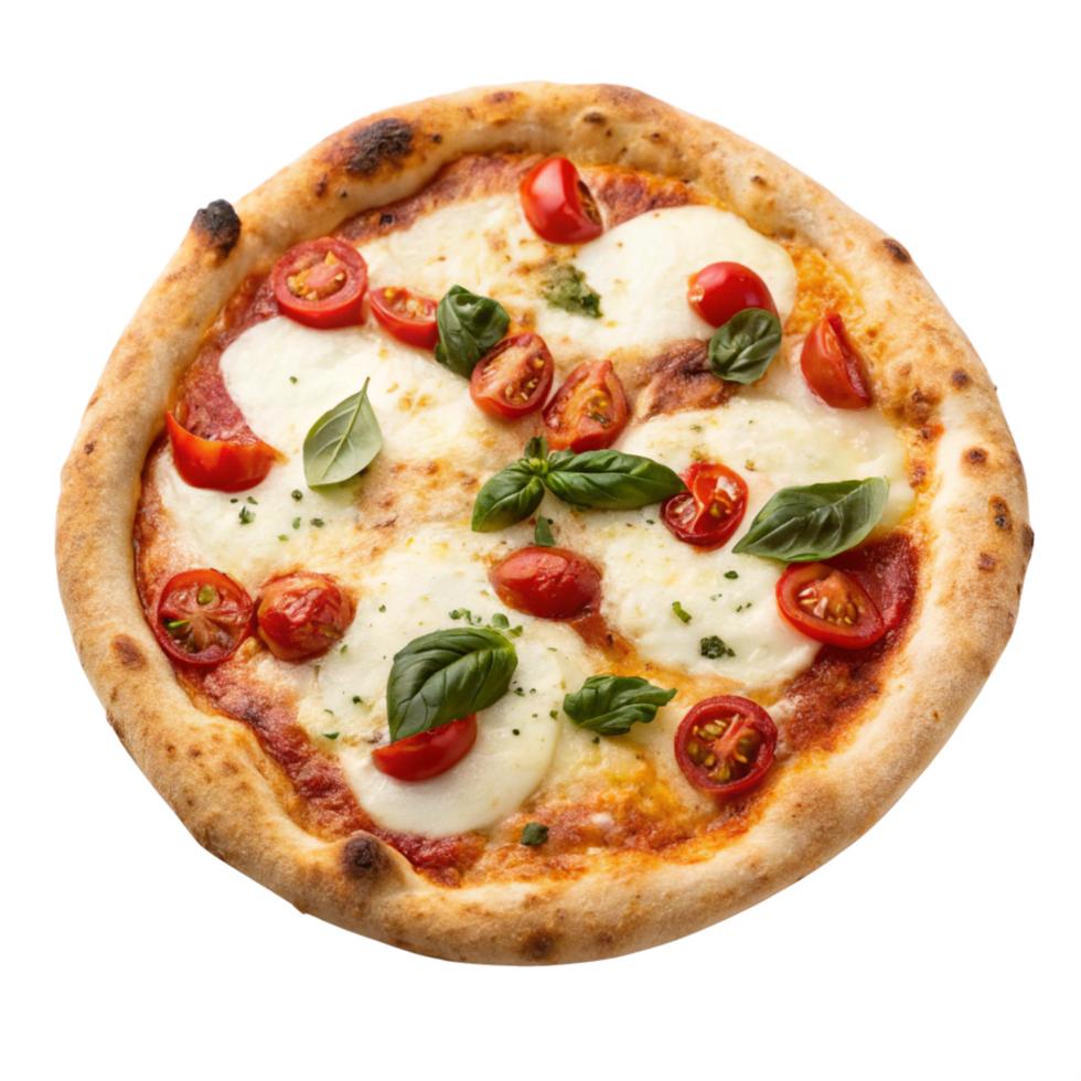Delicious Margherita Pizza with Fresh Tomatoes and Basil High-Resolution Food Photography png