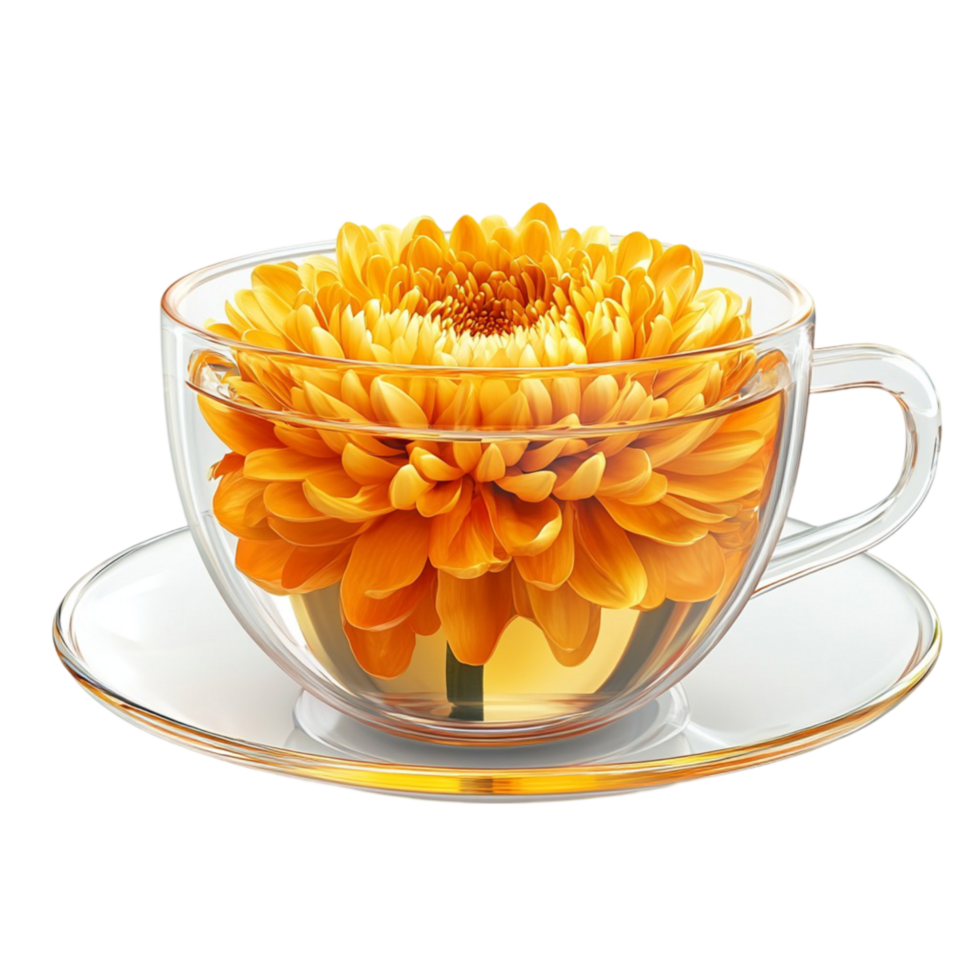 Orange Marigold Flower with Tea Transparent Background. png